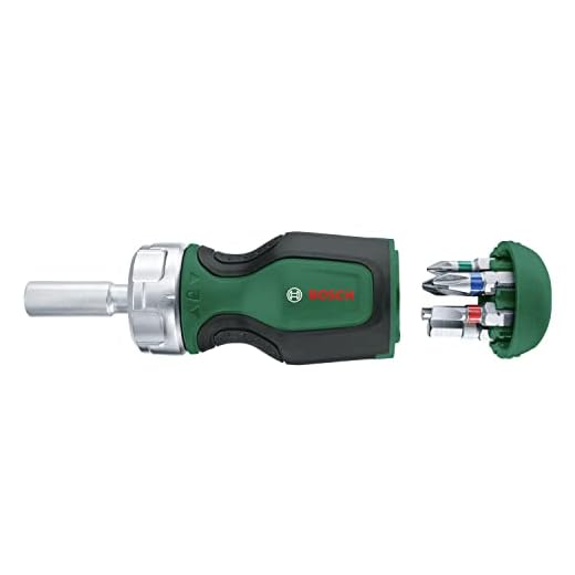 Bosch Home and Garden Destornillador de Carraca, con Mango Ancho y 6 Puntas, de Alto Par Compacto para una Fijación Potente, Incluye 6 Puntas, Ergonómico, Portapuntas Magnético