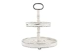 Creative Co-Op Distressed Wood 2-Tier Tray with Metal Handle, White