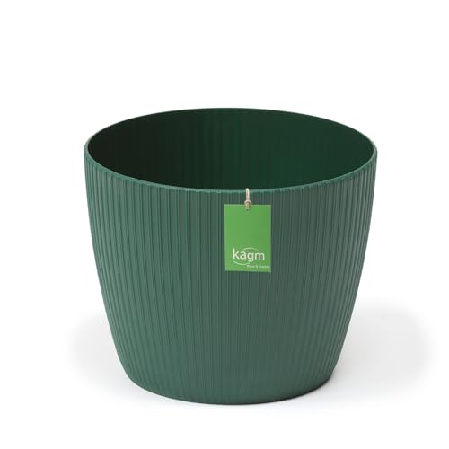 Übertopf mit Rillen-Design Ø 25cm Grün, runder Blumentopf aus Kunststoff, robust & leicht, Pflanztopf für Innen & Außen