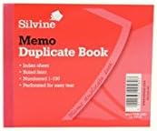Silvine Duplicate Book - Memo. Manufactured from quality bank paper with laminated Red covers. Features include, white pages numbered from 1 to 100 with an index sheet and carbon paper. Ruled Feint. Size: 102x127mm (4x 5). Ref: 603.