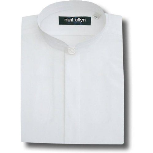 Neil Allyn Black Banded Collar Poly Cotton Shirt for Men - Medium