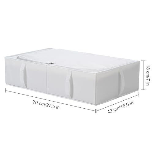 TYEERS Unterbett Aufbewahrungsbox mit Deckel, Strapazierfähiger Stoff, Waschbar, Zusammenklappbar, Boxen Aufbewahrung für Kleidung, Decken, Bettwäsche, Schuhe, 70x42x18 cm, 2er-Pack, Weiß