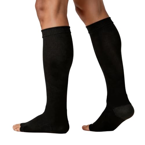 Hushed Eucalyptus Compression Socks Women & Men 20-30mmhg-Circulation Support Socks for Flying Work & All-Day Comfort (Black L)