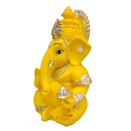 Image of JOY LAND Lord Ganesha Car Dashboard Idol | White & Gold Ganesh Murti for Car Dashboard, Home & Office Decor (Yellow Gold)