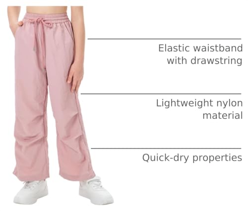 Image of Girls Parachute Cargo Pants Drawstring Waterproof Causal Hiking Pants for Girls Pockets Lightweight Running Joggers