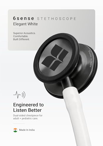Image of Knya 6sense Stethoscope for Doctors & Residents | Tunable Diaphragm | Dual-Head Chest Piece for Adult & Pediatric Use | Lightweight Stainless Steel | Latex-Free Tubing | Soft-Seal Ear Tips | Premium Gift Box | for Medical Students (White)