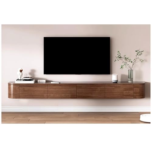 Supporto TV in legno con cassetti e ante, armadio a parete per console multimediale, mobiletto per TV galleggiante, moderno centro di intrattenimento con retro cavo e foro per router