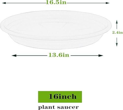 Plant Saucer 16 inch, 4 Pack 17 inch (16.8") Plastic Large Flower Planter Plant Pot Saucers and Drip Tray for Indoors Outdoors, Heavy Sturdy Durable Plant Plate Water Catcher (Green)