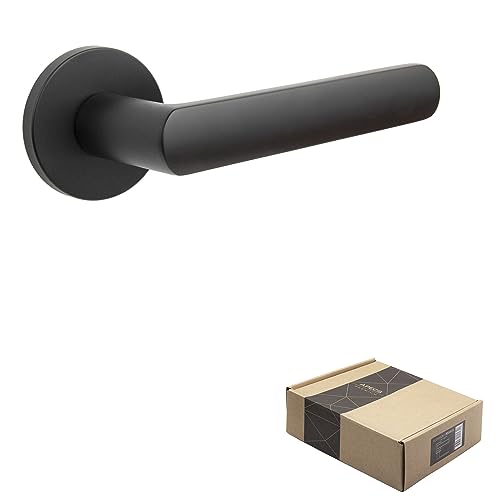 APECS Poignées de Porte Poignée de Porte Intérieure Noir Mat Poignée de Porte Moderne pour Porte d'Entrée et Porte Intérieure avec Rosaces Rondes Ensemble de Poignées avec Matériel de Montage