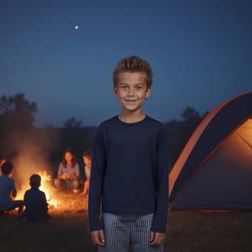 INGEAR Boys Long Sleeve Shirt - Soft Cotton Blend Crewneck Tee Breathable School Uniform & Casual Layering Piece Sizes 4-16 5