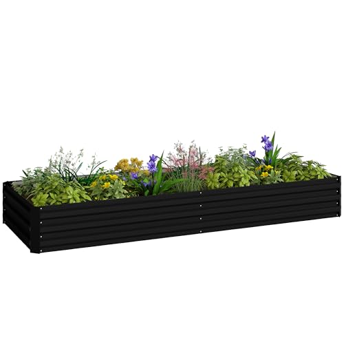 Outsunny Carré Potager en Métal Modulable - Potager Surélevé 241x90,5x30cm en Acier Galvanisé - Jardinière Extérieur Anti-Rouille pour Légumes et Fleurs, Noir