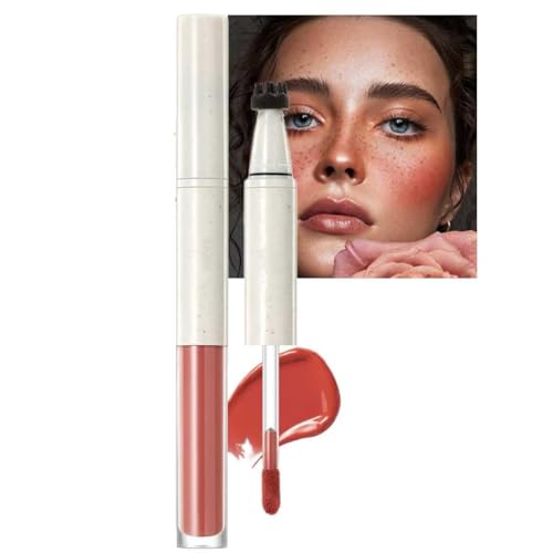 Liquid Face Blush Freckle Pen, Natural Dewy Cream Blush with Light Brown Faux Freckle Stamp Pen 2 in 1 Makeup Natural Sunkissed Dewy Cheeks, Waterproof Fake Freck Tint Marker (3#)