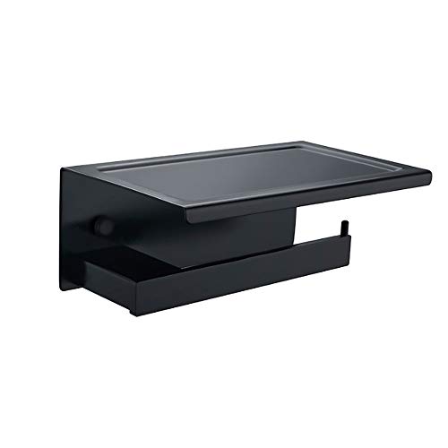 Soporte para rollo de papel higiénico negro para baño Con estante Marco decorativo simple Cuadro de pañuelos montado en la pared Teléfono móvil Marco 304 Accesorios de acero inoxidable (200 * 115 * 80