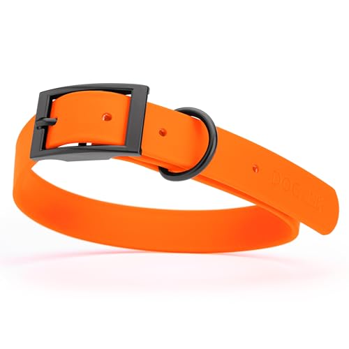Image of Dogline Biothane Waterproof Dog Collar Strong Coated Nylon Webbing with Black Hardware Odor- Proof for Easy Care Easy to Clean High Performance Fits Small Medium or Large Dogs, Hunter Orange