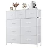 Sweetcrispy Dresser with 9 Drawers for Bedroom, Fabric Dresser Storage Tower, Chest of Drawers Organizer Unit, Storage Cabinet for Hallway, Closets, Steel Frame, Wood Top