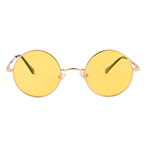 Image of Red Lens Circle Glasses Small Round Polarized Sunglasses for Women Men Retro Hippie Style Circle Sun Glasses