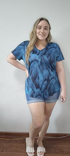 Image of RITERA Women Plus Size Tops Tie Dye V Neck Shirt Floral Camo Summer Short Sleeve Tunic Oversized Ladies Blouse XL-5XL