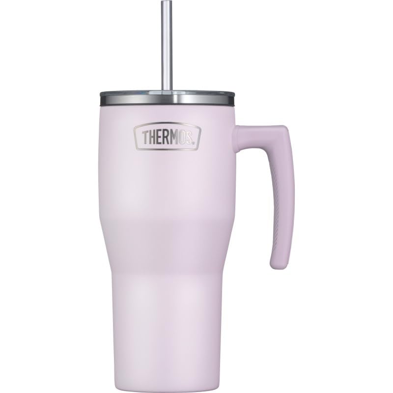 Thermos REFRESHING SERIES - Vaso aislado (0,85 L, lavanda mate, vaso con pajita y asa, para viajes, trabajo o casa, acero inoxidable de doble pared sin sabor)