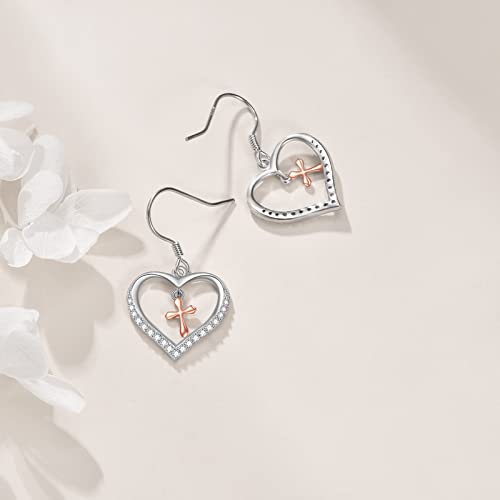 Cross Heart Earrings For Women S925 Sterling Silver Cross Earrings Heart Dangle Earrings Jewelry Gifts For Women #TOP3