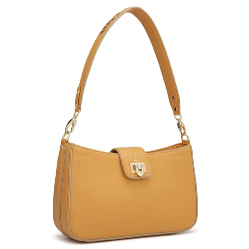 Image of Da Milano Genuine Leather Shoulder Bag for Women - Apricot Crush Handbag with Zipper & Clasp Lock Closure
