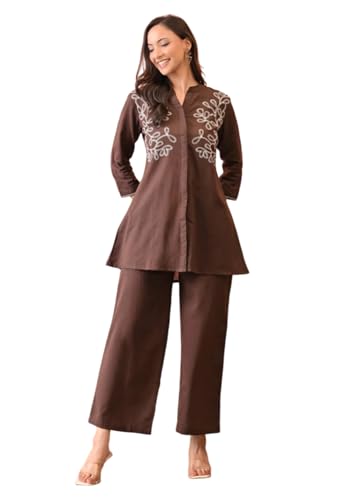 Image of Asmeriyo Women Embroidery Co Ord Set with Side Pocket | Women 2 Pic Kurta Set I Fancy Kurta Set | Stylish Kurti Outfit | Co-Ordination Wear | Festive and Casual wear (211-C-D-19-02)