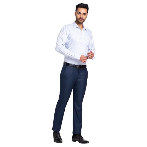 Image of Park Avenue Men's Mid Rise Solid Pattern Super Slim Fit Polyester Blend Flat Front Formal Trouser