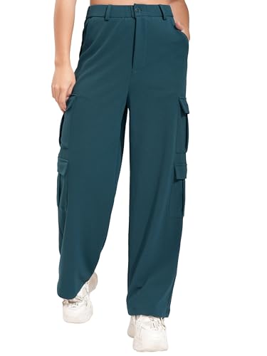 Image of Tokyo Talkies Pure Cotton Straight Wide Leg Cargo Pants |Relaxed Fit Utility Trousers