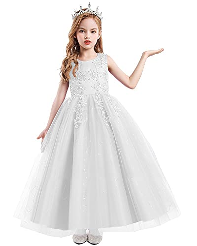 Flower Girls Lace Applique Wedding Sequins Dress Princess Pageant Communion Birthday Xmas Party Evening Tulle Gown3