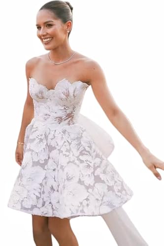 Satin Short Wedding Dresses for Bride with Bow Mini Bridal Shower Gown White Reception Dress for Women ZXLW0003