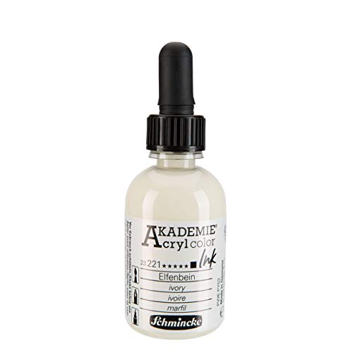 Schmincke - AKADEMIE Acryl color INK, Elfenbein weiß, 50 ml, 23 221 024, flüssige Acryl color-Farbe, pigmentierte Acryltinte zum Malen, Schreiben, Airbrush