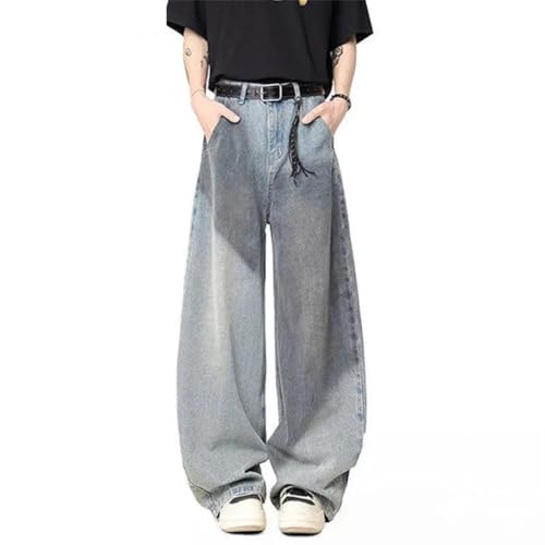 Men Jeans Dirty-Dying Contrast Color Washing Design Bottom Straight Leg Denim Pants2