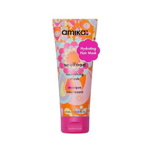 amika soulfood nourishing hair mask - hydrating hair care for dry, damaged strands - lightweight deep conditioner enriched with jojoba seed oil + seabuckthorn - restores softness + shine (100 ml)