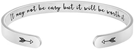 JoycuFF Inspirational Cuff Bracelets for Women Daughter Sister Best Friend Mom Mother Christmas Gift for Her It May Not Be Easy But It Will Be Worth It