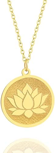 Lotus Flower Necklace Sterling Silver Lotus Coin Jewelry Lotus Balance Charms 14K Solid Gold Lotus Necklace Engraved Lotus Flower Pendants, Christmas Gifts For Women