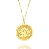 Lotus Flower Necklace Sterling Silver Lotus Coin Jewelry Lotus Balance Charms 14K Solid Gold Lotus N