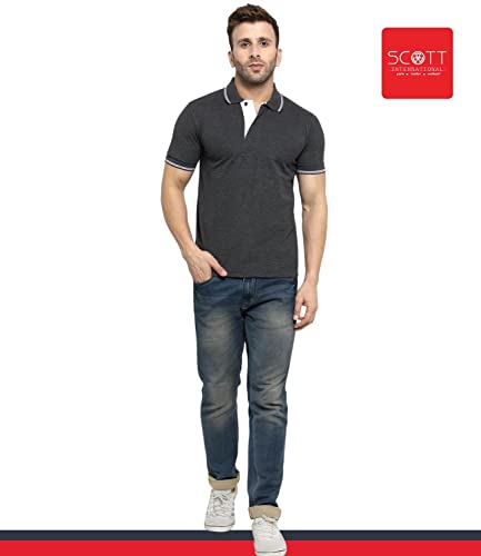 Image of Scott International Men's Organic Cotton Regular Fit Polo T-Shirt (Charcoal with White, XL)