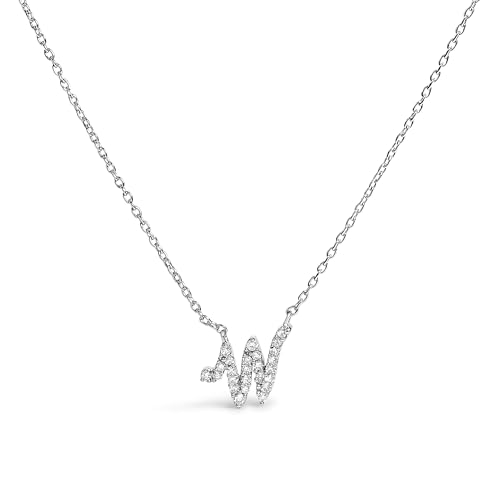 10K White Gold Diamond Accent "W" Initial Script Style Pendant Necklace