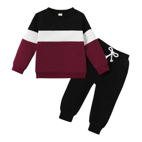 Image of Kid Toddler Boy Clothes Color Block Sweatshirt and Casual Pants 2Pcs Boys Fall Winter Outfits 1-5T