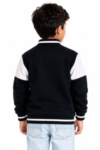 Image of SNA Jacket for Boys Cotton Blend Colorblocked Varsity | Lightweight Casual Baseball Bomber Snap-Button Coat with Pockets, Black