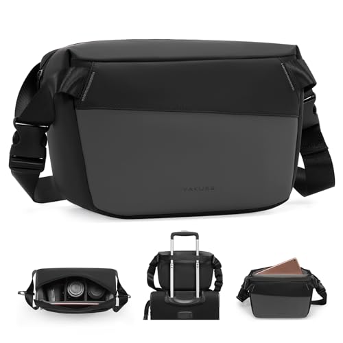 YaKuss Camera Sling Bag, 3-in-1 Crossbody Camera Case for Photography, Water-resistant Light Weight Fabric Camera Bag Compatible with Canon Nikon Sony SLR DSLR Mirrorless Camera and Lens, Large, Black