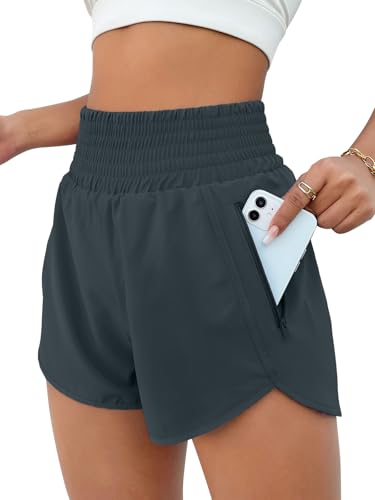 Image of BMJL Women's Athletic Shorts High Waisted Running Shorts Pocket Sporty Shorts Gym Elastic Workout Shorts