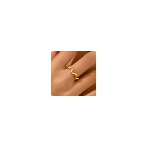 Stackable Gold Rings for Women Dainty Open Cubic Zirconia Wave Cuban Rings Trendy Adjustable Wedding Eternity Bands Non Tarnish