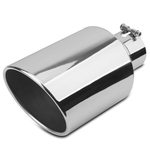 Vurkcy 4 inch Inlet Exhaust Tip 8 Outlet 15 Overall Length Stainless Steel Exhaust Tail Pipe Bolt-On Rolled Edge Slant Sleek Angle Cut Polished Tailpipe Silvery