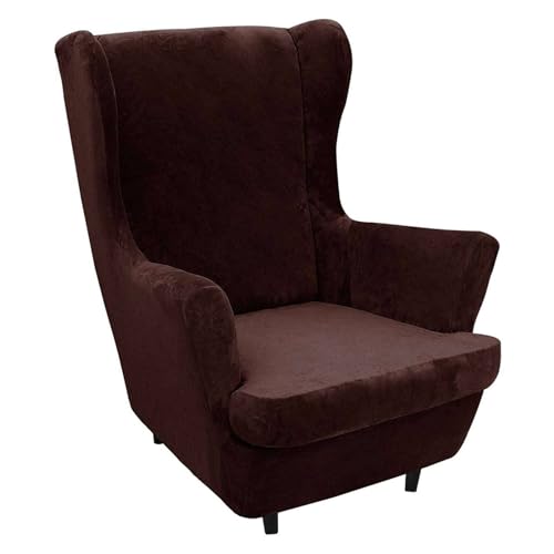 2 Pieces Velvet Wingback Chair Cover, Stretch Armchair Slipcover Non Slip Couch Sofa Cover with Elastic Bottom Washable Furniture Protector for Living Room-Coffee-Wing Chair