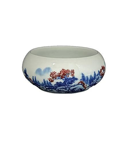 Artisan Decorative Ceramic Bowl with Blue and Red Landscape Design, 7.7 Inch Diameter for Elegant Home Décor