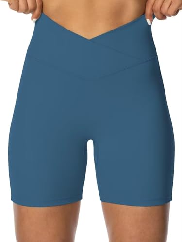 Image of Sunzel Crossover Biker Shorts for Women, No Front Seam V High Waist Yoga Workout Gym Shorts with Tummy Control