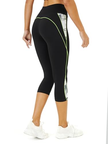 Flatik Running trousers women's 3/4 women's sports trousers, women's opaque sports leggings women's 3/4, sports trousers women's 3/4 fitness trousers, running leggings, Black 0316, M - Image 4