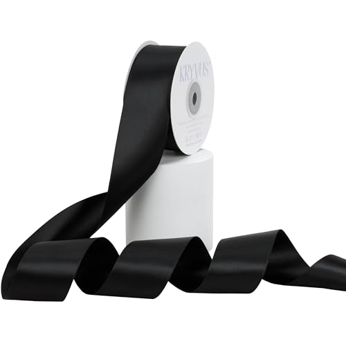 Kryvus Black Satin Ribbon, Double Faced 1-1/2 Inch X 25 Yards Black Ribbon, Premium Satin Ribbon for Gift Wrapping, Crafts, Hair Bow Making, Sewing, Flower Bouquet, Wedding Party Decor