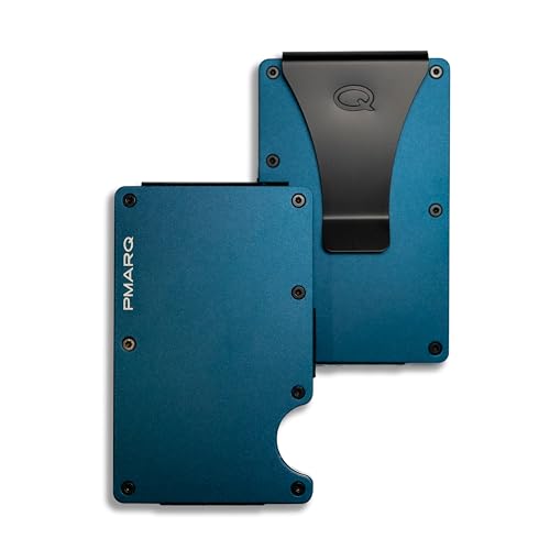 PMARQ Tarjetero Hombre con Bloqueo RFID para Tarjetas de Crédito   Cartera para Hombre Minimalista Metalica con Pinza para Billetes (Azul ELECTRICO)