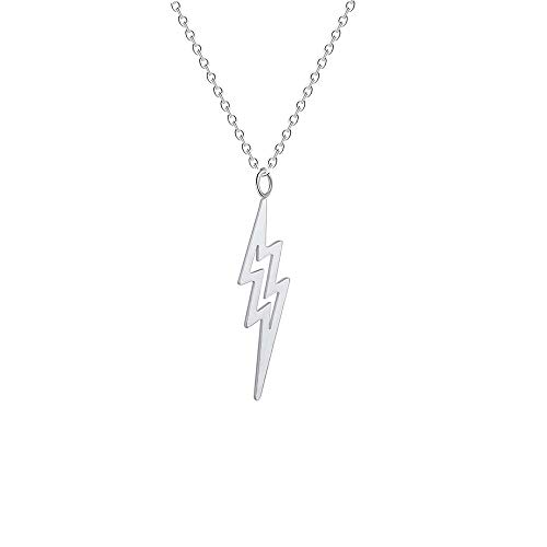 Eiffy Simple Stainless Steel Flash Lightning Bolt Choker Necklace Cute Thunder Strike Pendant Necklaces for Women Jewelry (Silver)